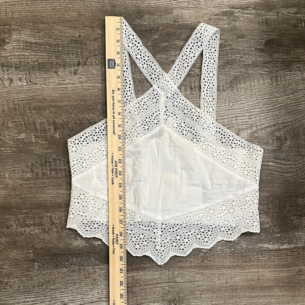 H&M White Lace Halter Corseted‎ Crop Top with V Hem Size 8 - Picture 2 of 8